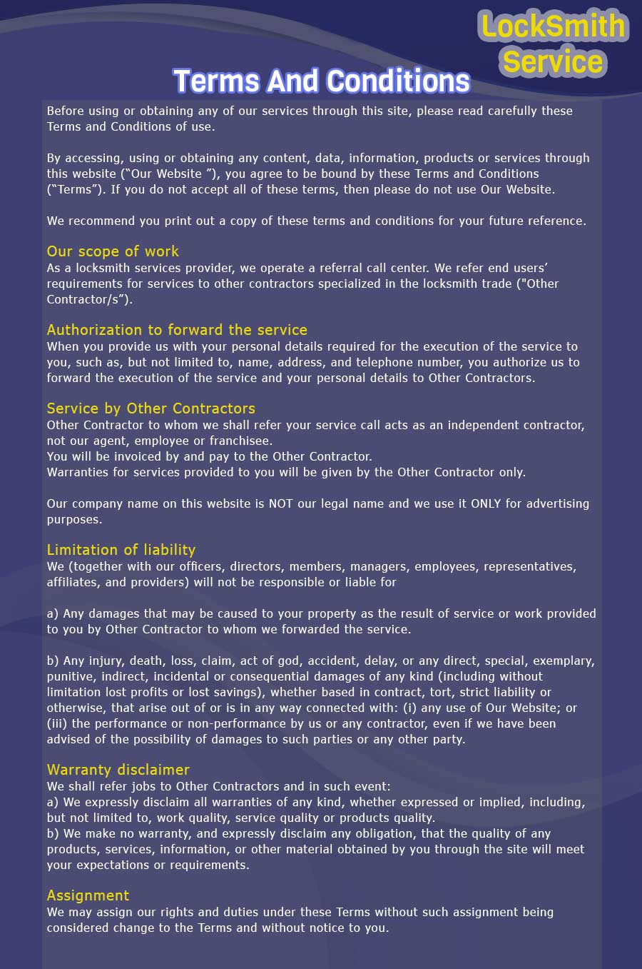 Locksmith Of Garden Grove | Terms and Conditions